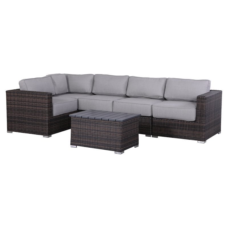 Living Source International 6-Piece Outdoor Set w/ Olefin Cushions - Brown/Gray