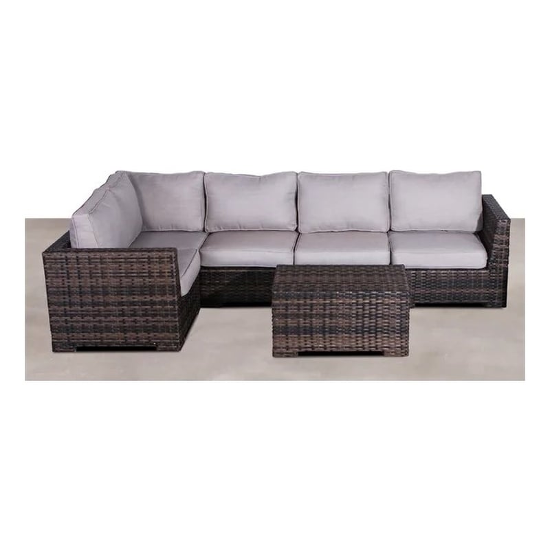 Living Source Intl 6-Piece Wicker / Rattan Sectional Set w/ Cushions in Espresso