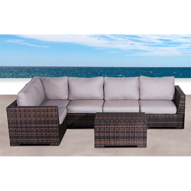 Living Source Intl 6-Piece Wicker / Rattan Sectional Set w/ Cushions in Espresso