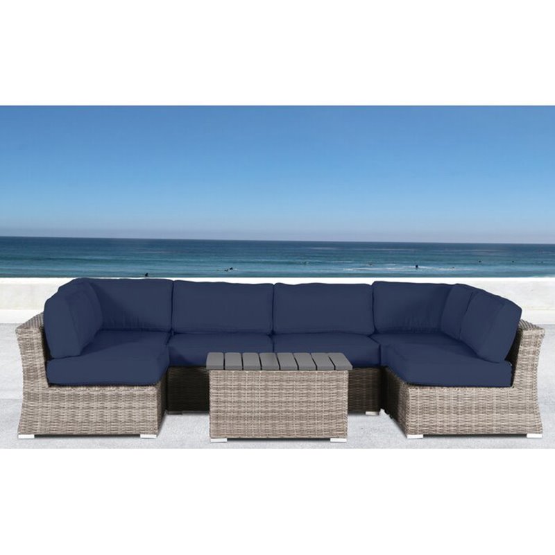 Living Source International 7-Piece Outdoor Seating Set w/ Cushions in Gray/Blue