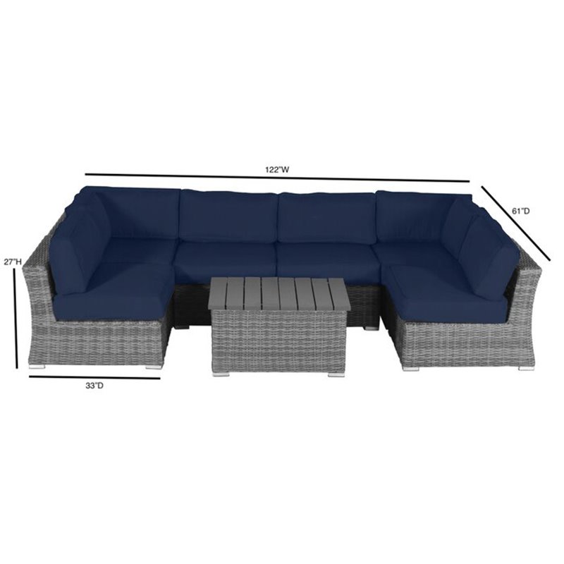 Living Source International 7-Piece Outdoor Seating Set w/ Cushions in Gray/Blue