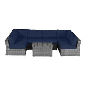living source international 7-piece outdoor seating set w/ cushions in gray/blue