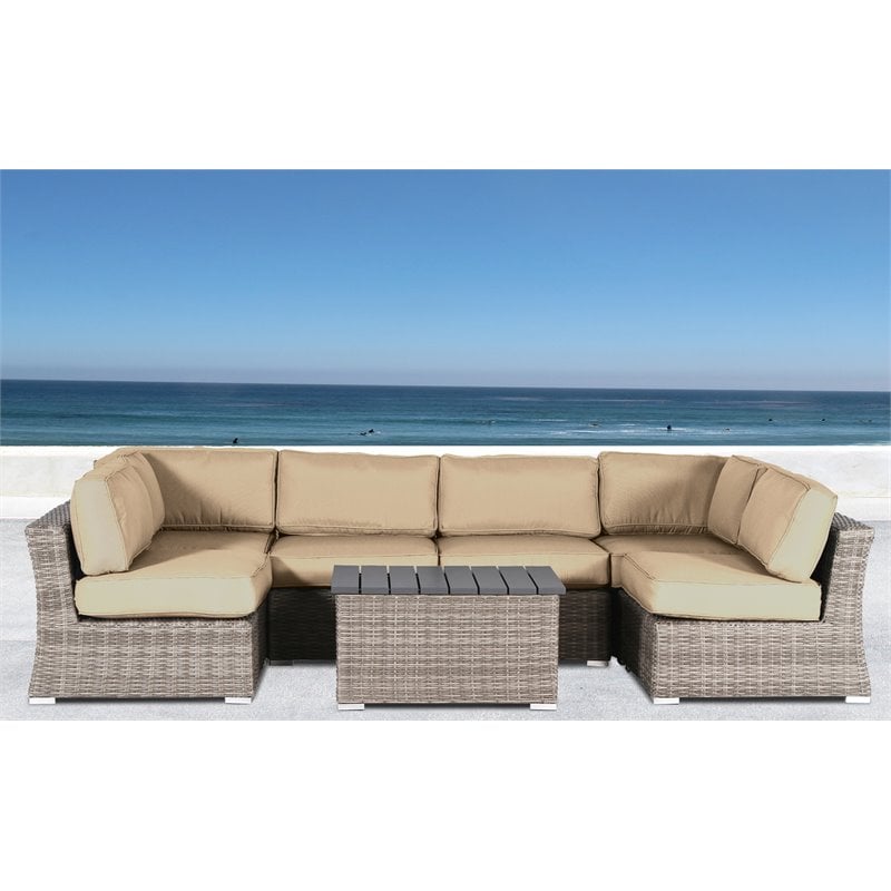 Living Source International 7-Piece Wicker Outdoor Set w/ Cushions in Gray/Beige