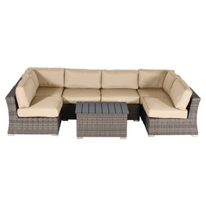 living source international 7-piece wicker outdoor set w/ cushions in gray/beige