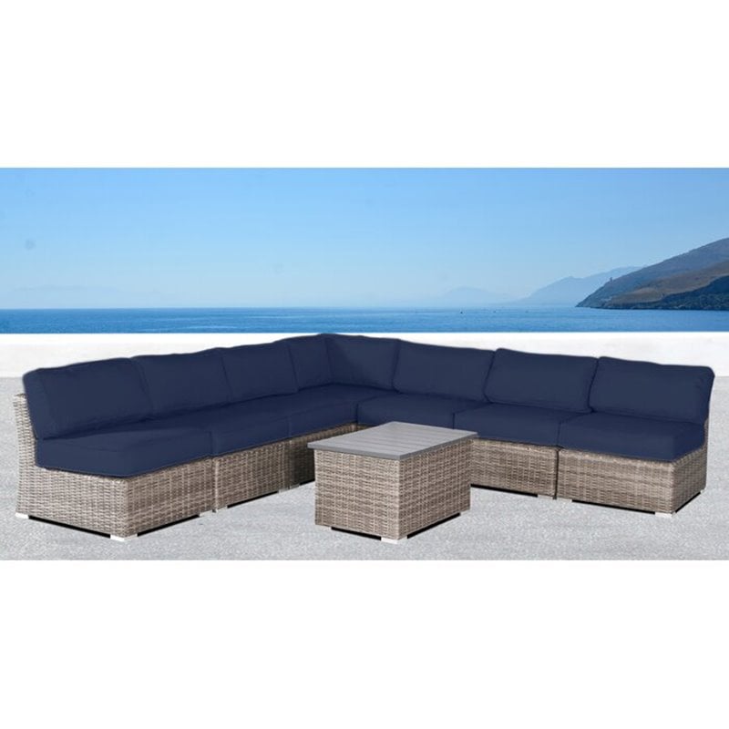 Living Source International 8-Piece Sectional Set with Cushions - Gray/Navy Blue