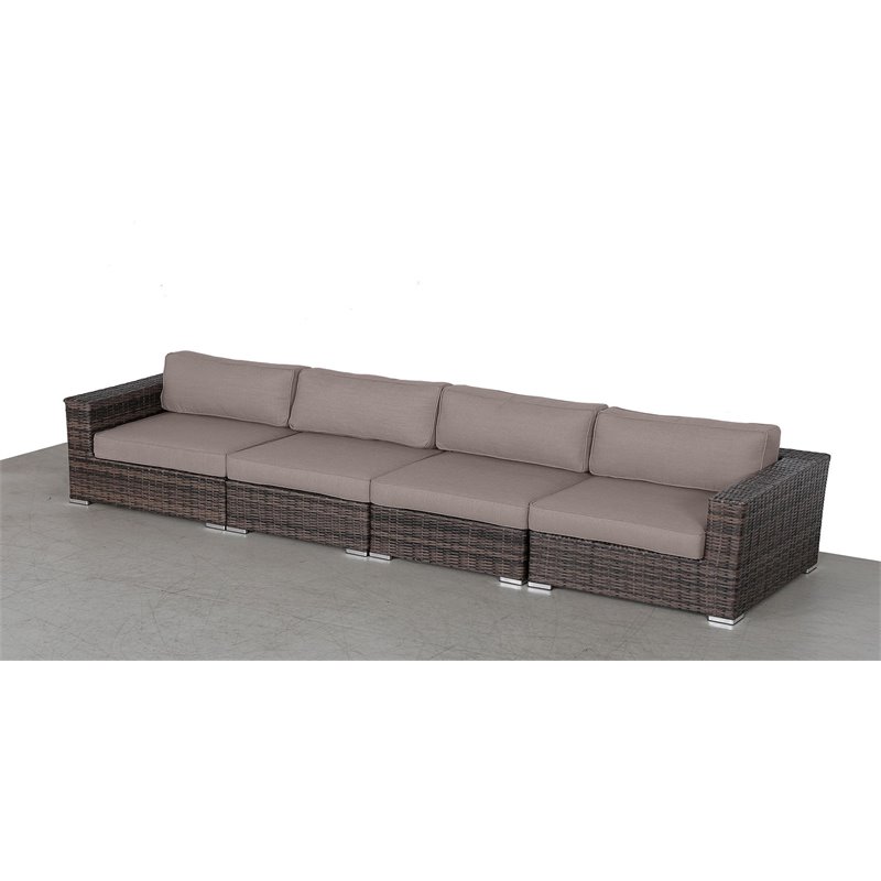 Living Source International Wicker / Rattan Patio Sofa w/ Cushion in Brown/Taupe