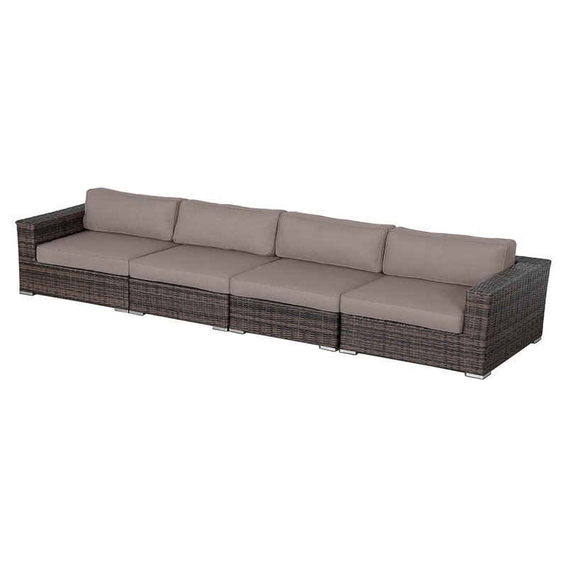 Living Source International Wicker / Rattan Patio Sofa w/ Cushion in Brown/Taupe
