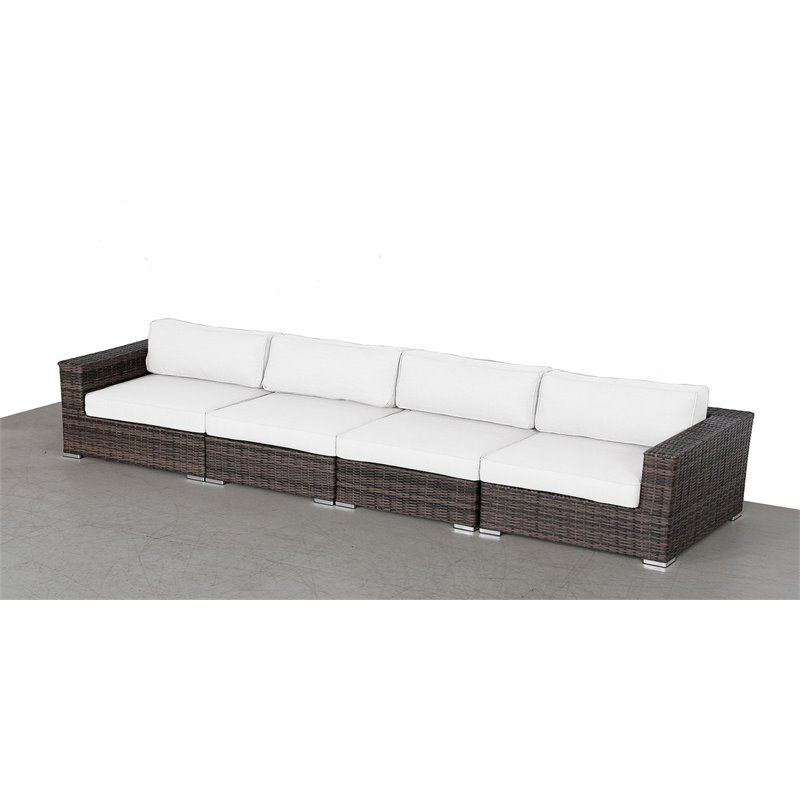 Living Source International Wicker Patio Sofa with Cushions in Brown/Canvas