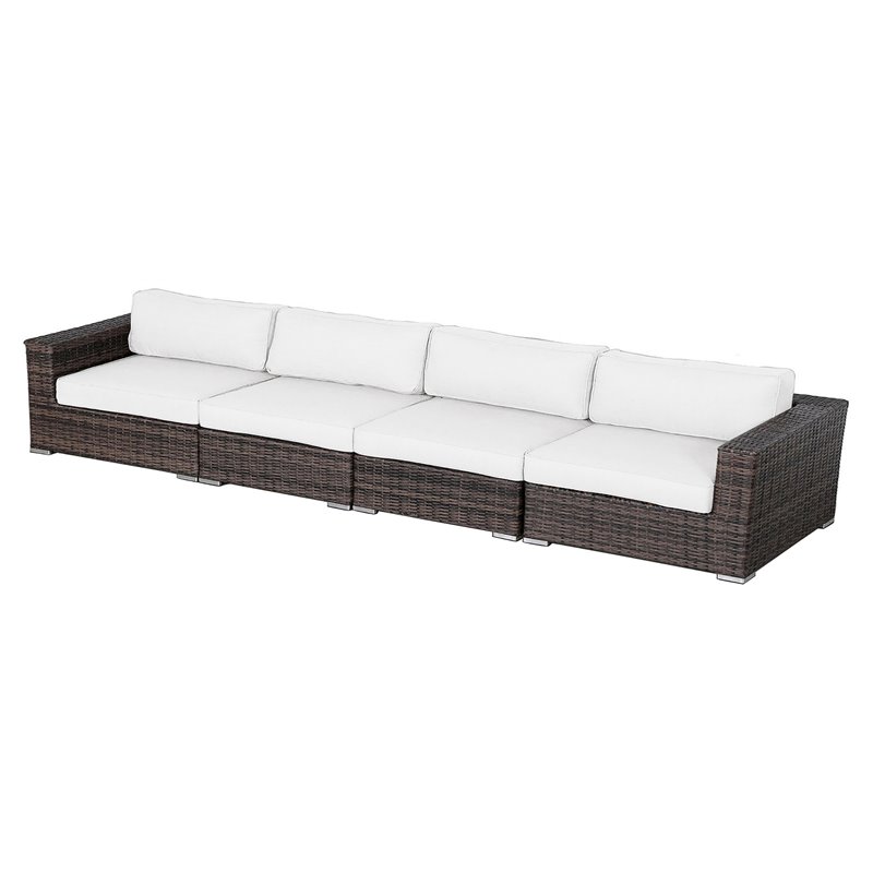 Living Source International Wicker Patio Sofa with Cushions in Brown/Canvas