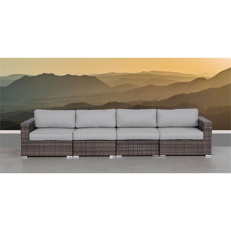 Living Source International Wicker Patio Sofa with Cushions in Brown/Gray