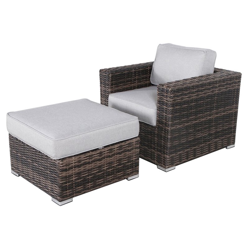 Living Source International Wicker/Rattan Armchair and Ottoman in Espresso/Gray