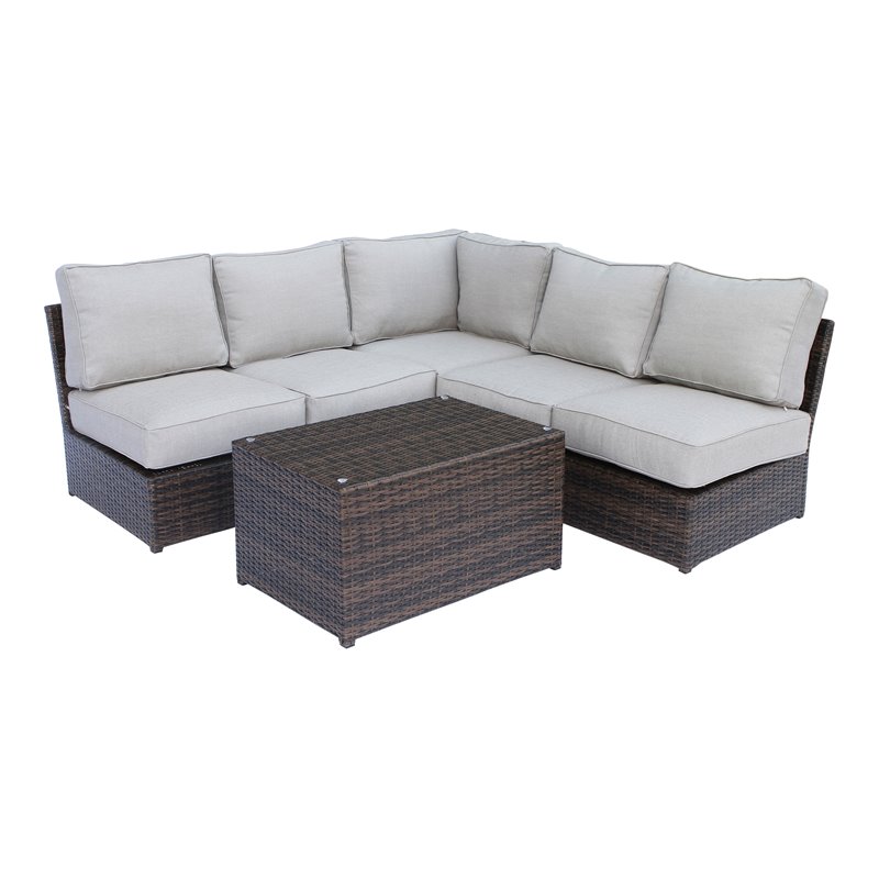 Living Source International 6-Piece Sectional Set w/ Cushion in Brown