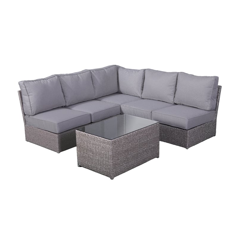 Living Source Intl 6-Piece Wicker / Rattan Sectional Set with Cushions in Gray