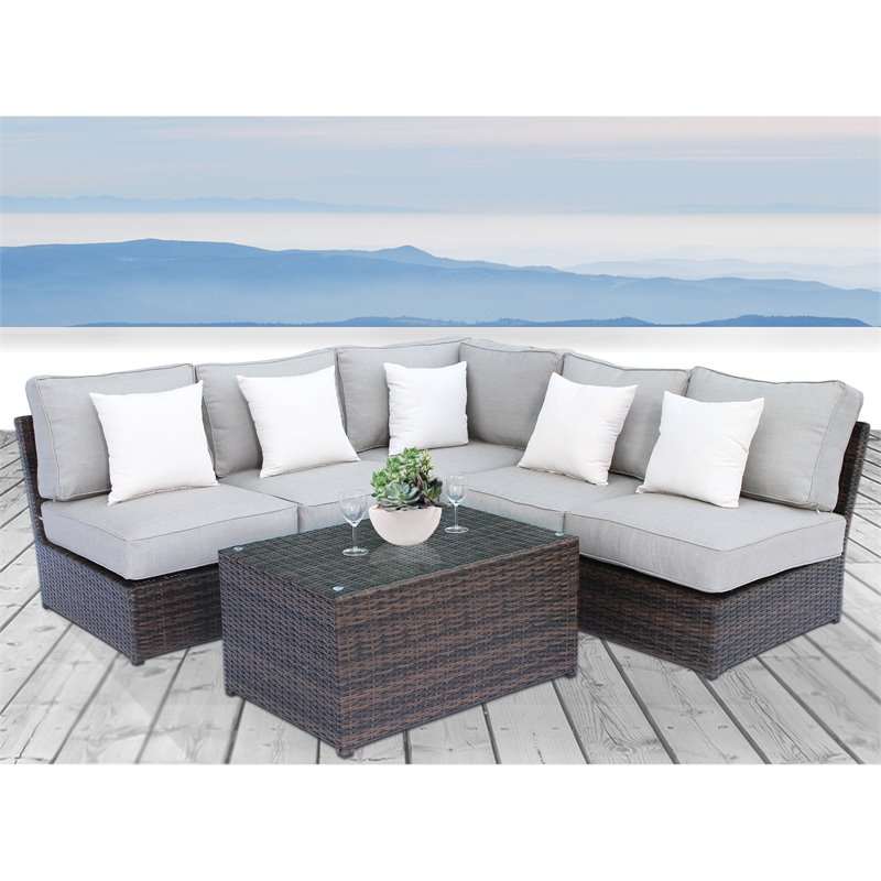 Living Source International 6-Piece Sectional Set w/ Cushions in Espresso Finish