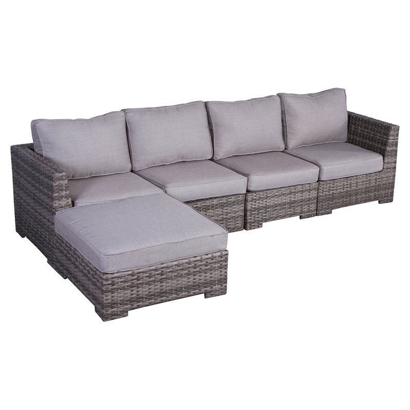Living Source International 5-Piece Wicker/Rattan Sectional Set in Gray Finish