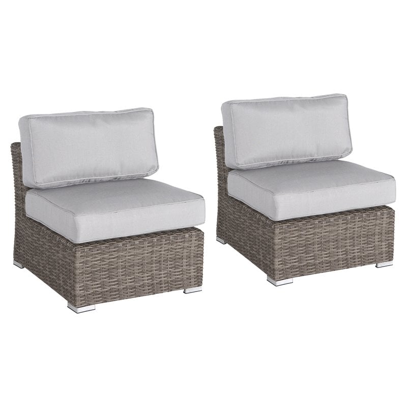 Living Source International 2-Piece Wicker Seating Group with Cushion in Gray