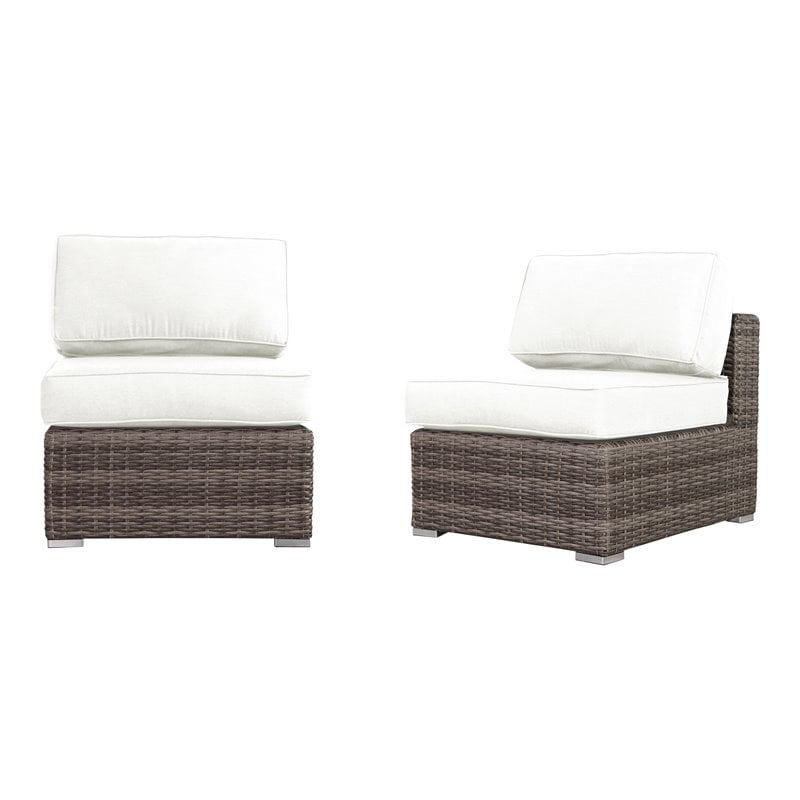 Living Source International 2-Piece Wicker Seating Group with Cushions in Gray