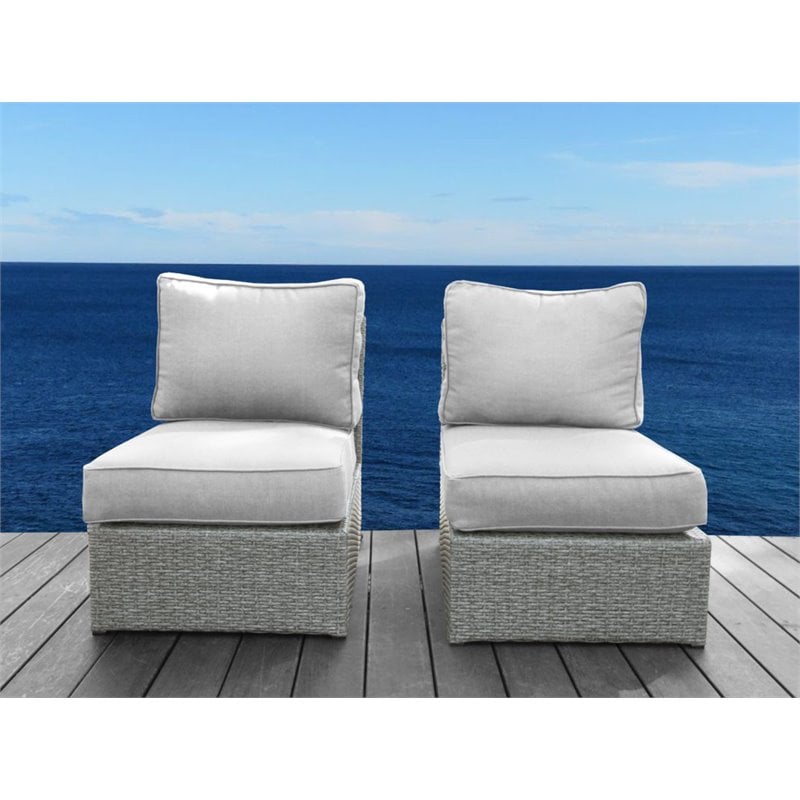 Living Source International Armless Patio Chairs with Cushion in Gray (Set of 2)