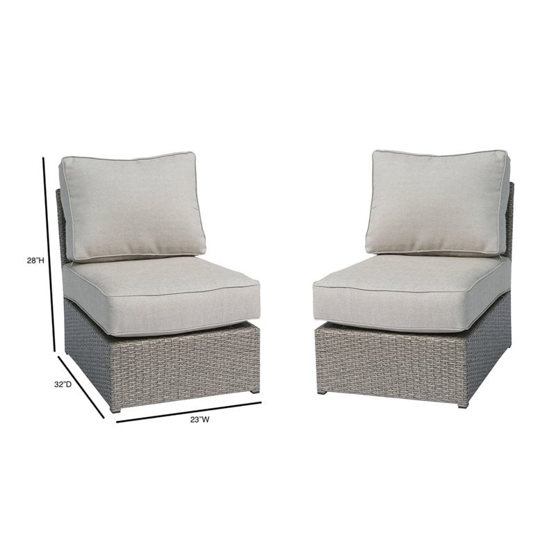 Living Source International Armless Patio Chairs with Cushion in Gray (Set of 2)