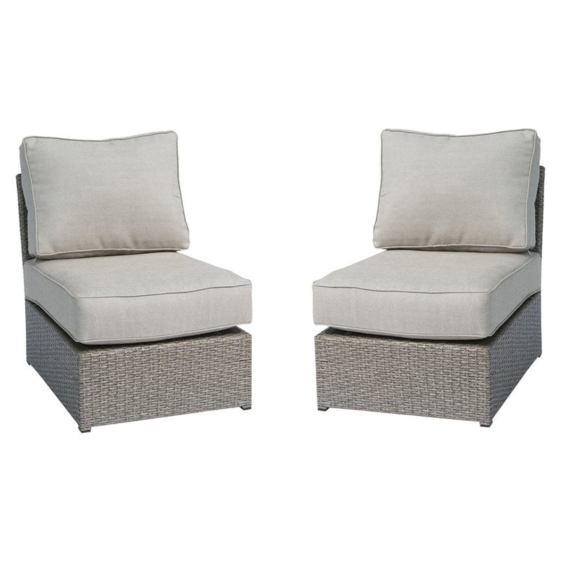 Living Source International Armless Patio Chairs with Cushion in Gray (Set of 2)