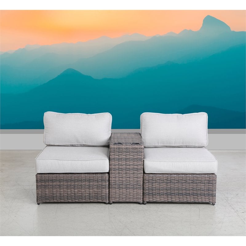 Living Source International Outdoor Wicker Loveseat with Cushions in Brown/White