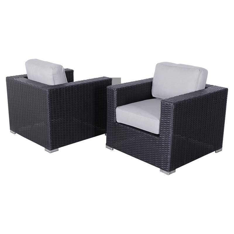 Living Source International Patio Chairs with Cushions in Gray/Black (Set of 2)