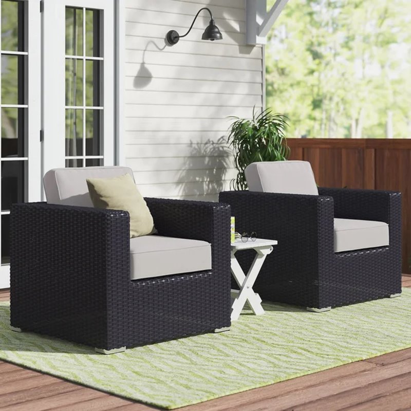 Living Source International Patio Chairs with Cushions in Black/Gray (Set of 2)