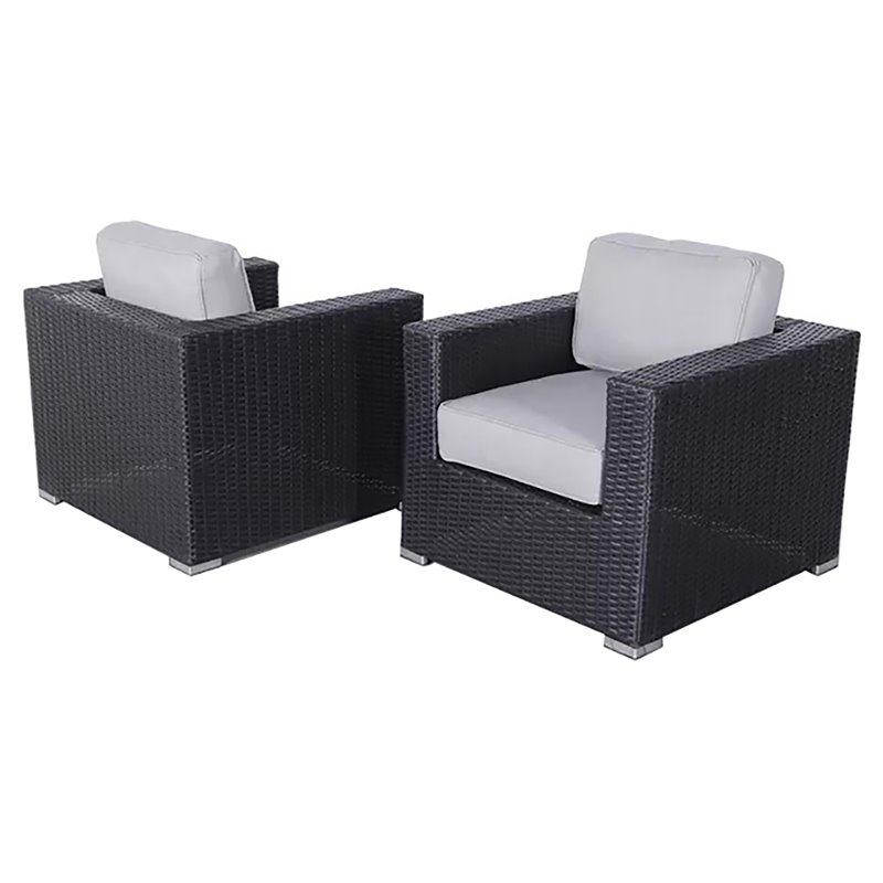 Living Source International Patio Chairs with Cushions in Black/Gray (Set of 2)