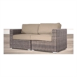 Living Source International Wicker / Rattan Loveseat w/ Cushions in Brown/Beige