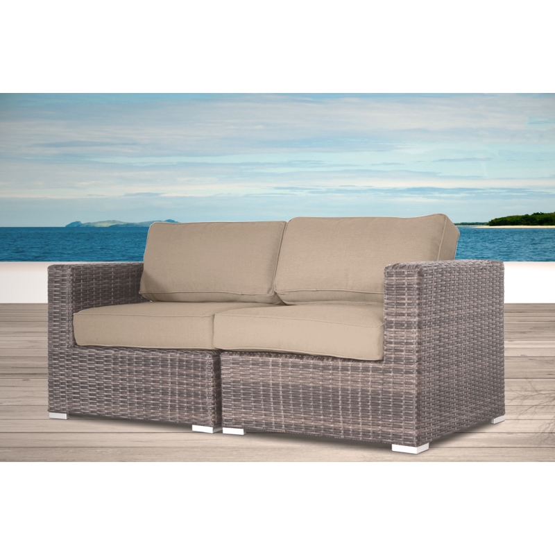 Living Source International Wicker / Rattan Loveseat w/ Cushions in Brown/Beige