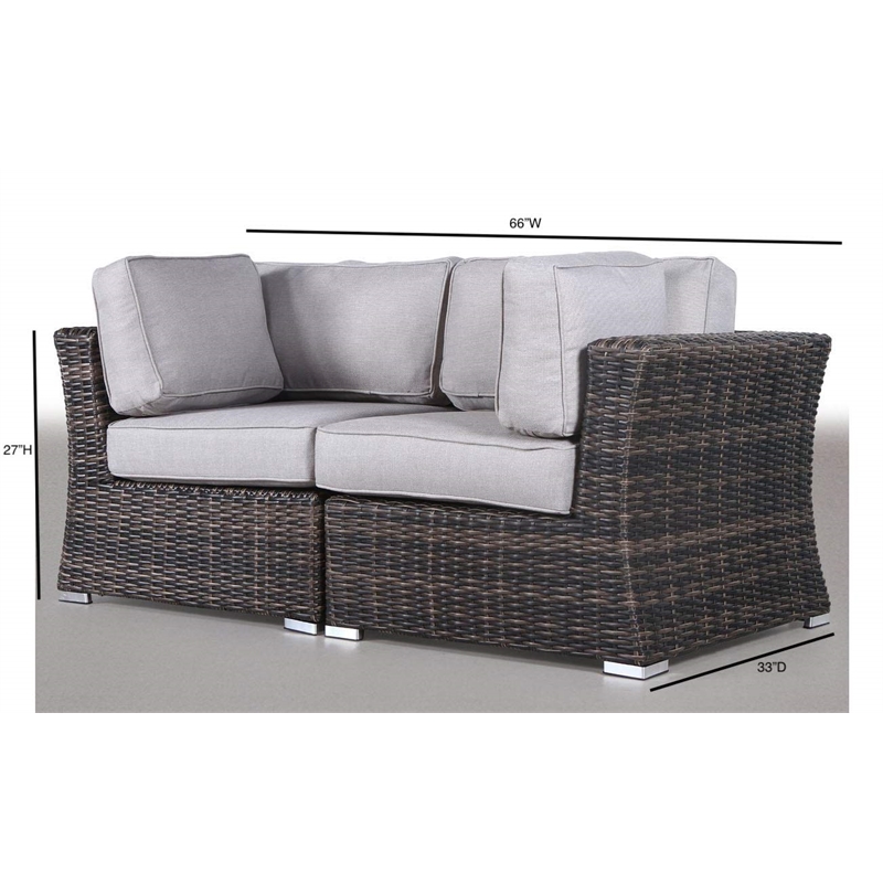 Living Source International Outdoor Wicker Loveseat w/ Cushions in Espresso/Gray