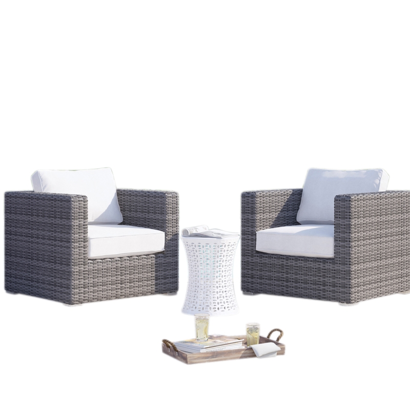 Living Source International Wicker / Rattan Patio Chairs in Gray/Canvas Set of 2