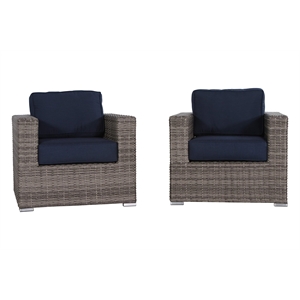 Living Source International Club Patio Chair with Cushions in Navy Blue/Gray