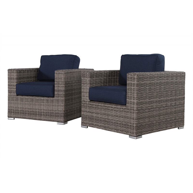 Living Source International Club Patio Chair with Cushions in Navy Blue/Gray