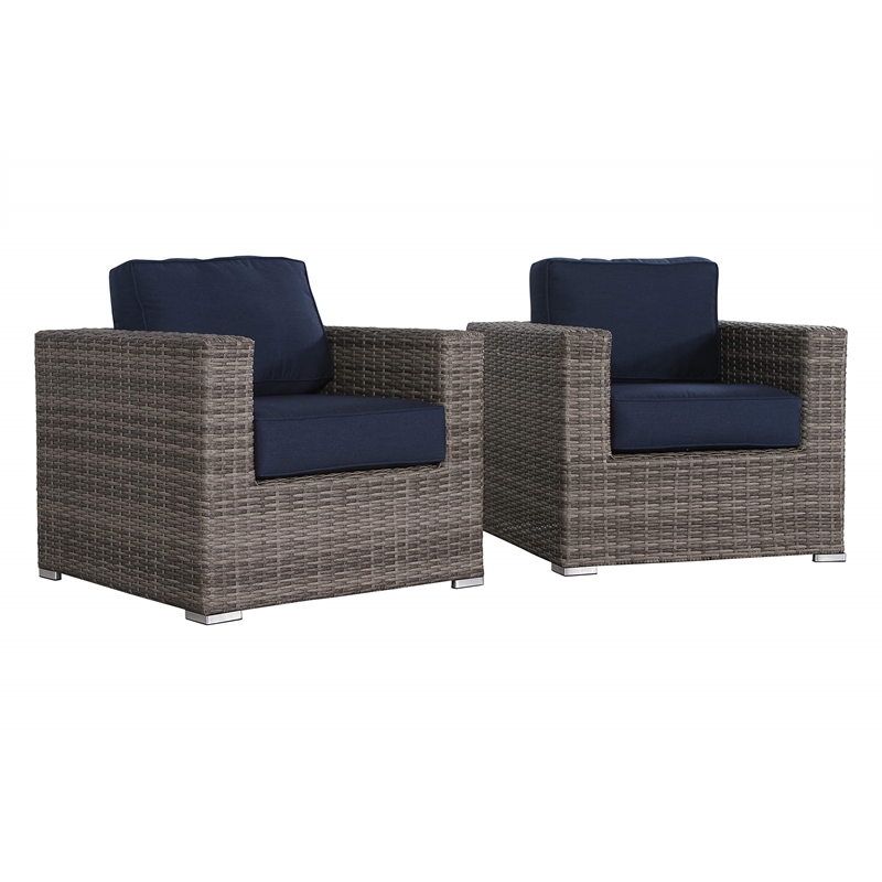 Living Source International Club Patio Chair with Cushions in Navy Blue/Gray