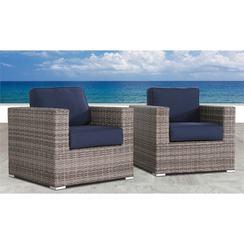 Living Source International Club Patio Chair with Cushions in Navy Blue/Gray