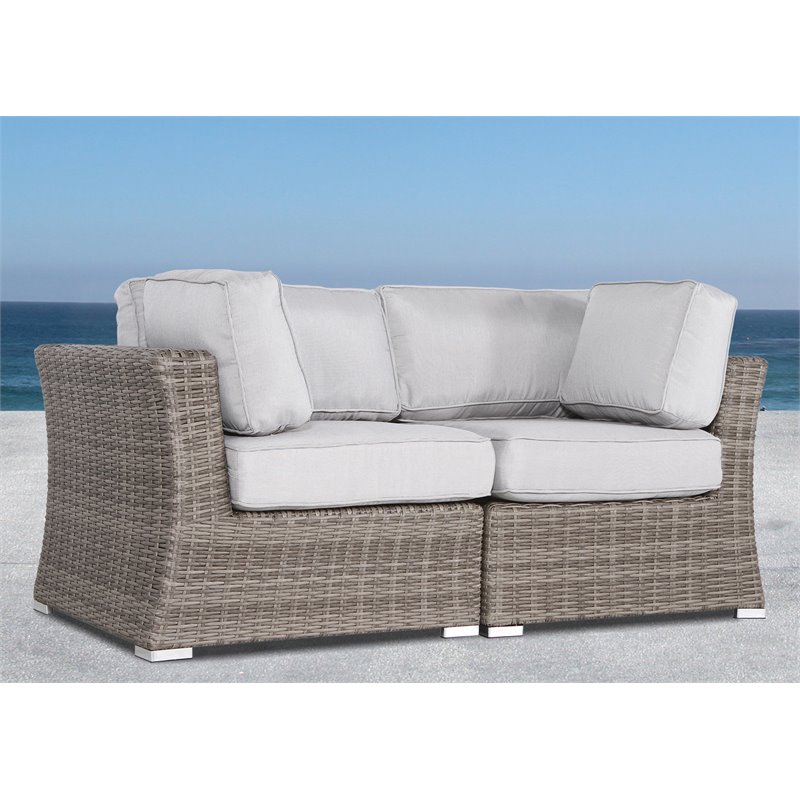 Living Source International Outdoor Wicker Loveseat with Cushion in Gray
