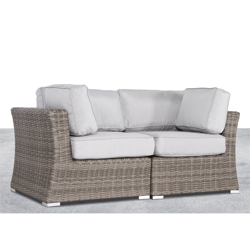 Living Source International Outdoor Wicker Loveseat with Cushion in Gray
