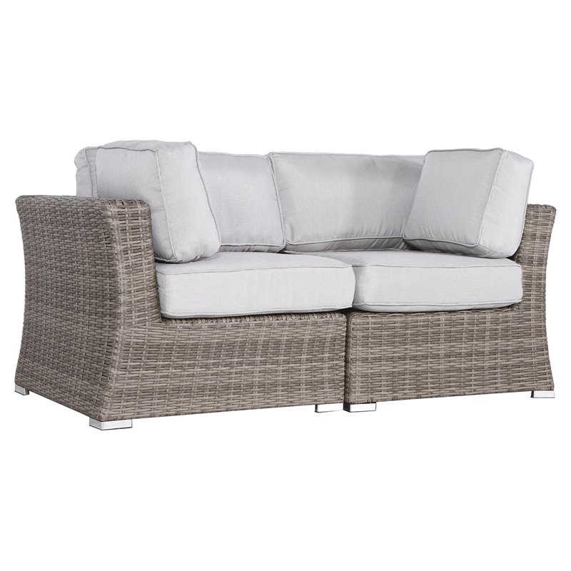Living Source International Outdoor Wicker Loveseat with Cushion in Gray