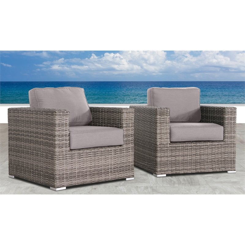 Living Source International Wicker / Rattan Club Patio Chair in Gray Set of 2