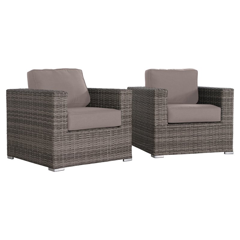 Living Source International Wicker / Rattan Club Patio Chair in Gray Set of 2