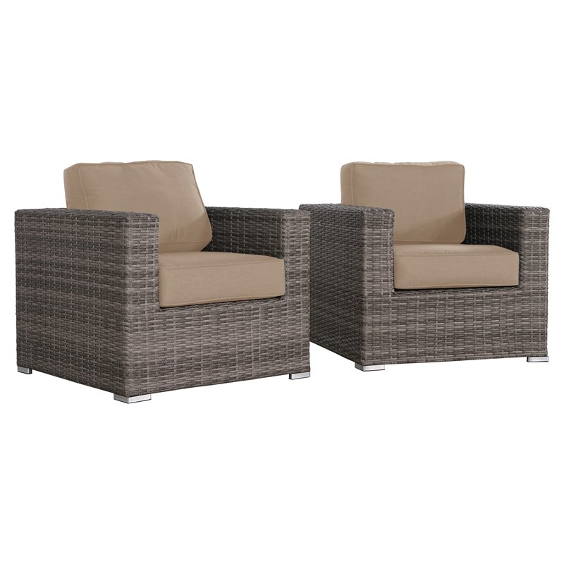 Living Source International Wicker/Rattan Club Patio Chair with Cushion in Beige