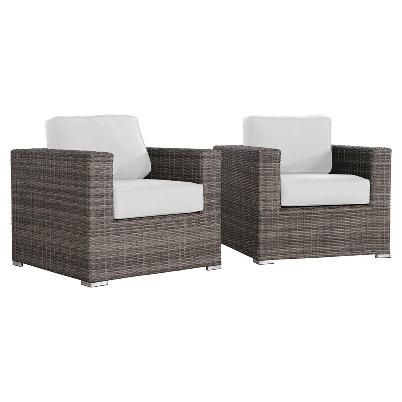Living Source International Wicker/Rattan Club Patio Chair with Cushions in Gray