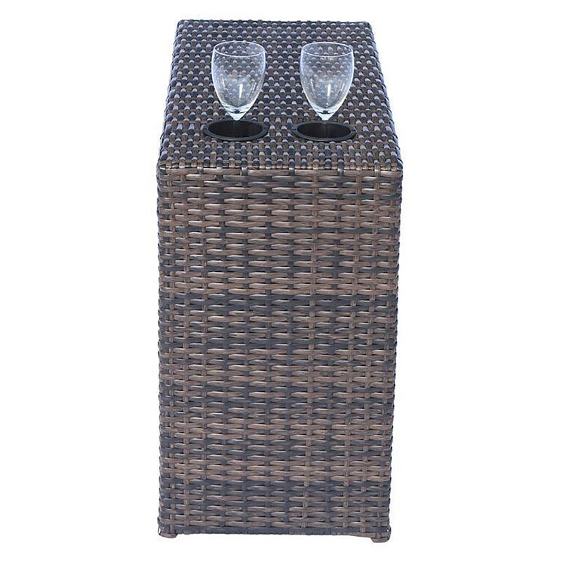 Living Source International Modern Wicker Rattan Side Table in Espresso Finish