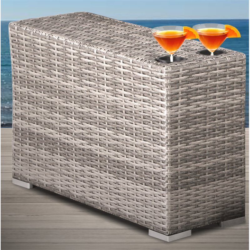 Living Source International Modern Wicker Rattan Side Table - Gray Finish