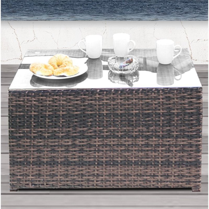 Living Source International Modern Wicker Outdoor Coffee Table in Espresso