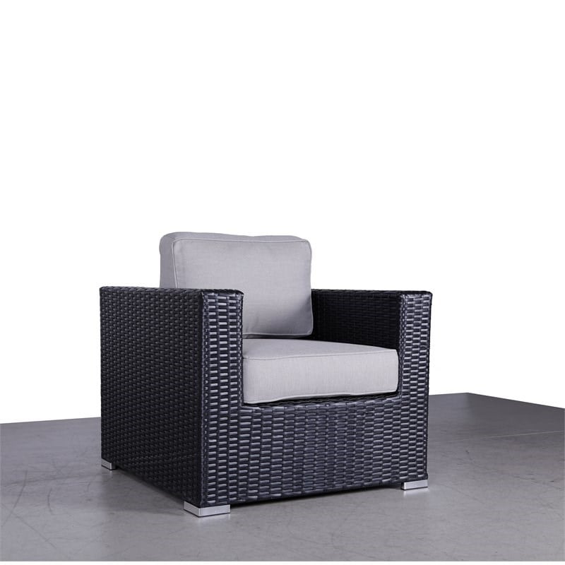 Living Source International Wicker Patio Chair with Cushions in Black/Gray