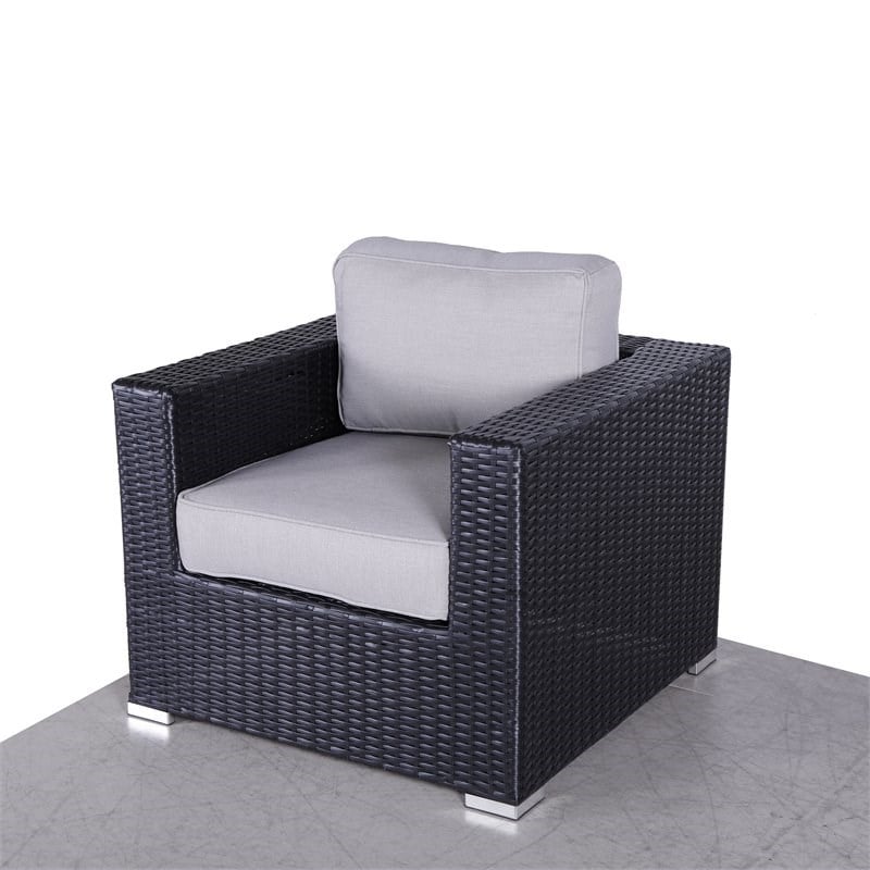 Living Source International Wicker Patio Chair with Cushions in Black/Gray