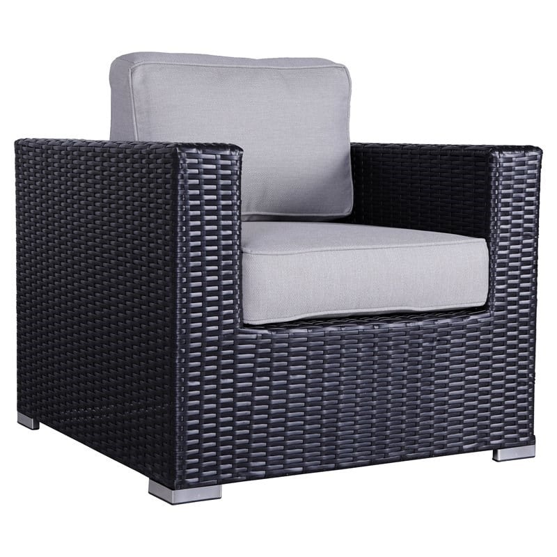 Living Source International Wicker Patio Chair with Cushions in Black/Gray