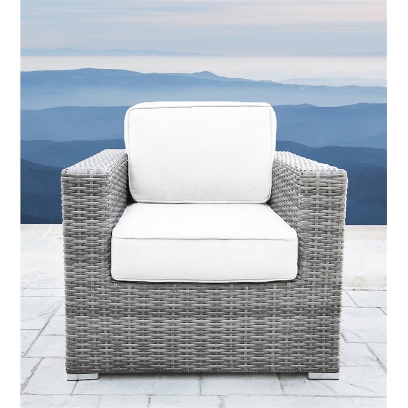 Living Source International Modern Wicker Patio Chair w/ Cushion in Gray/Canvas